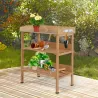 Mesa de Jardinería de Madera con Superficie Metálica Estantes y Ganchos para Jardín Terraza 76x37x89 cm Natural - Ogal.Es