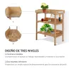 Mesa de Jardinería de Madera con Superficie Metálica Estantes y Ganchos para Jardín Terraza 76x37x89 cm Natural - Ogal.Es