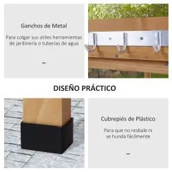 Mesa de Jardinería de Madera con Superficie Metálica Estantes y Ganchos para Jardín Terraza 76x37x89 cm Natural - Ogal.Es