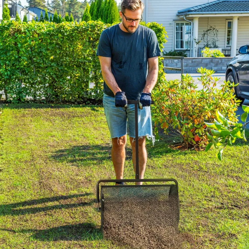 Esparcidor de Compost con Cesto de 75L Mango Ajustable y Diseño Resistente para Jardinería y Césped 70x40x112 cm... - Ogal.Es
