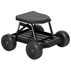 Asiento de Jardín con Ruedas Taburete de Jardinería con Bandeja de Herramientas Carga 130 kg 50x49x32 cm Negro - Ogal.Es