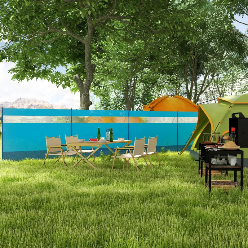 Cortavientos para Camping de 725 cm con Panel Transparente Postes de Acero, Estacas y Bolsa de Transporte para E... - Ogal.Es