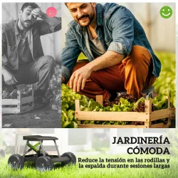 Asiento de Jardín con Ruedas Taburete de Jardinería con Bandeja de Herramientas Carga 130 kg 50x49x32 cm Negro - Ogal.Es