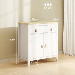 Aparador con Cajón Armario de 2 Niveles y Estante Ajustable Base Elevada y Amplia Superficie 80x40x90cm Blanco y... - Ogal.Es