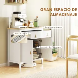 Aparador con Cajón Armario de 2 Niveles y Estante Ajustable Base Elevada y Amplia Superficie 80x40x90cm Blanco y... - Ogal.Es