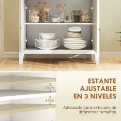 Aparador con Cajón Armario de 2 Niveles y Estante Ajustable Base Elevada y Amplia Superficie 80x40x90cm Blanco y... - Ogal.Es