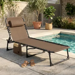 Tumbona Plegable con Respaldo Ajustable Reposacabezas Acolchado y Estructura de Acero para Exterior 189x58x30 cm... - Ogal.Es