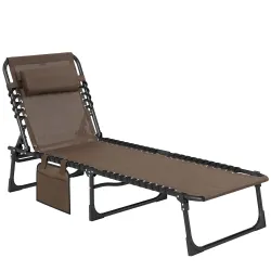 Tumbona Plegable con Respaldo Ajustable Reposacabezas Acolchado y Estructura de Acero para Exterior 189x58x30 cm... - Ogal.Es