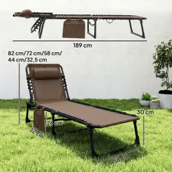 Tumbona Plegable con Respaldo Ajustable Reposacabezas Acolchado y Estructura de Acero para Exterior 189x58x30 cm... - Ogal.Es