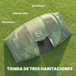 Tienda de Campaña Familiar para 4 Personas con 2 Habitaciones y Bolsa de Transporte 430x240x170 cm Verde - Ogal.Es