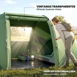 Tienda de Campaña Familiar para 4 Personas con 2 Habitaciones y Bolsa de Transporte 430x240x170 cm Verde - Ogal.Es