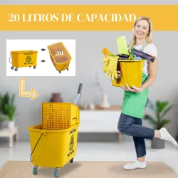 Cubo de Fregar con Escurridor Panel Separador y Ruedas Capacidad 20L para Limpieza Doméstica 45x26,5x70 cm Amarillo - Ogal.Es