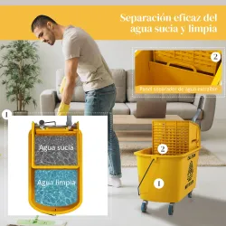 Cubo de Fregar con Escurridor Panel Separador y Ruedas Capacidad 20L para Limpieza Doméstica 45x26,5x70 cm Amarillo - Ogal.Es