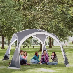 Carpa Portátil de Camping para 6-8 Personas con 4 Mosquiteros Gancho y Bolsa Anti-UV 350x350x230 cm Gris y Blanco - Ogal.Es