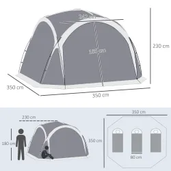 Carpa Portátil de Camping para 6-8 Personas con 4 Mosquiteros Gancho y Bolsa Anti-UV 350x350x230 cm Gris y Blanco - Ogal.Es