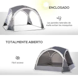 Carpa Portátil de Camping para 6-8 Personas con 4 Mosquiteros Gancho y Bolsa Anti-UV 350x350x230 cm Gris y Blanco - Ogal.Es