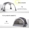 Carpa Portátil de Camping para 6-8 Personas con 4 Mosquiteros Gancho y Bolsa Anti-UV 350x350x230 cm Gris y Blanco - Ogal.Es