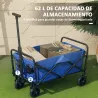 Carro de Jardín Plegable con Ruedas Asa Telescópica Ajustable Carga 100 kg para Campaña Compra 64x42x27 cm Azul - Ogal.Es