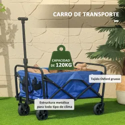 Carro de Jardín Plegable con Ruedas Asa Telescópica Ajustable Carga 100 kg para Campaña Compra 64x42x27 cm Azul - Ogal.Es