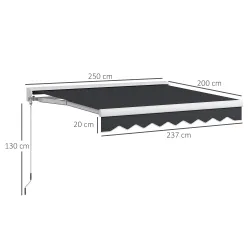 Toldo Eléctrico Retráctil y Manual 250x200 cm Toldo Portátil con Mando a Distancia Manivela Marco de Aluminio Gris - Ogal.Es