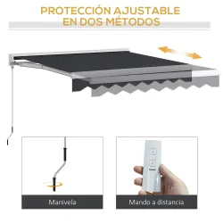 Toldo Eléctrico Retráctil y Manual 250x200 cm Toldo Portátil con Mando a Distancia Manivela Marco de Aluminio Gris - Ogal.Es