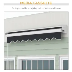 Toldo Eléctrico Retráctil y Manual 250x200 cm Toldo Portátil con Mando a Distancia Manivela Marco de Aluminio Gris - Ogal.Es