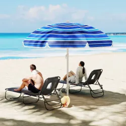 Sombrilla de Playa Grande con Protección UV UPF50+ Inclinación Ajustable y Bolsa de Transporte Ø180x196 cm Multi... - Ogal.Es