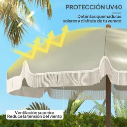 Sombrilla de Playa con Flecos Ø190x210 cm con Protección UV40+ Antiviento Impermeable y Bolsa de Transporte Verde - Ogal.Es