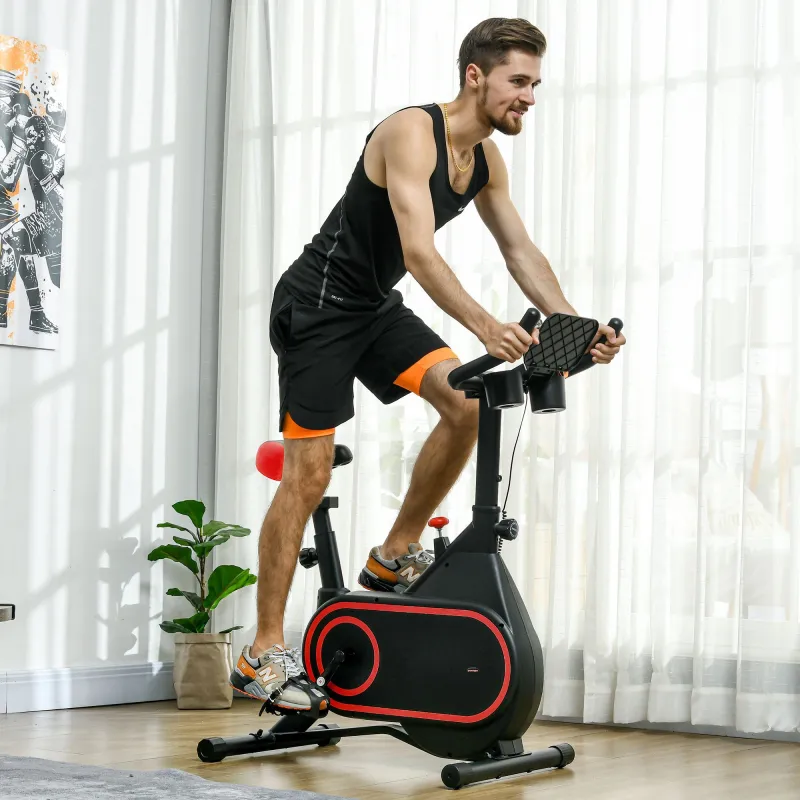 Bicicleta Estática con Volante Inercia 4 kg Resistencia Ajustable Pantalla LED Silencioso Asiento Ajustable Rojo... - Ogal.Es