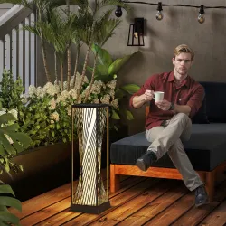Lámpara de Jardín de Ratán Sintético con Luces LED Encendido y Apagado Automático Impermeable 22x22x77 cm Gris - Ogal.Es