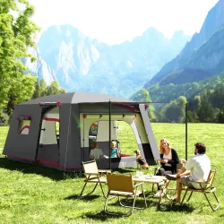 Tienda de Campaña Familiar 4 Personas con 2 Habitaciones Zona de Estar y Protección Impermeable 430x305 cm Rojo - Ogal.Es