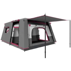 Tienda de Campaña Familiar 4 Personas con 2 Habitaciones Zona de Estar y Protección Impermeable 430x305 cm Rojo - Ogal.Es