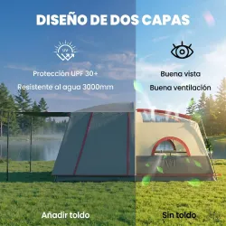 Tienda de Campaña Familiar 4 Personas con 2 Habitaciones Zona de Estar y Protección Impermeable 430x305 cm Rojo - Ogal.Es
