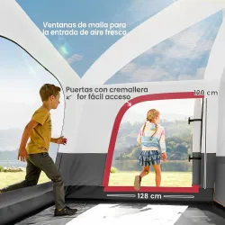 Tienda de Campaña Familiar 4 Personas con 2 Habitaciones Zona de Estar y Protección Impermeable 430x305 cm Rojo - Ogal.Es