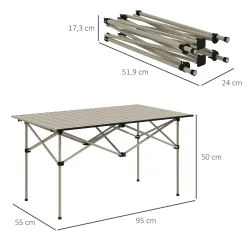 Mesa de Camping Plegable con Encimera Enrollable y Bolsa Mesa de Pícnic Portátil para Acampar 95x55x50cm Caqui - Ogal.Es