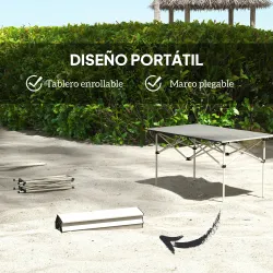 Mesa de Camping Plegable con Encimera Enrollable y Bolsa Mesa de Pícnic Portátil para Acampar 95x55x50cm Caqui - Ogal.Es