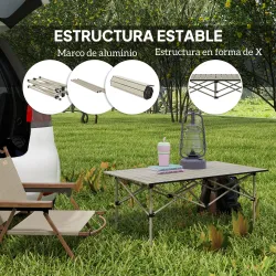 Mesa de Camping Plegable con Encimera Enrollable y Bolsa Mesa de Pícnic Portátil para Acampar 95x55x50cm Caqui - Ogal.Es