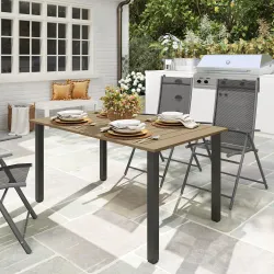 Mesa de Jardín Rectangular de Acero 150x90x73 cm para 6 Personas con Orificio para Sombrilla Diseño con Lamas Ma... - Ogal.Es