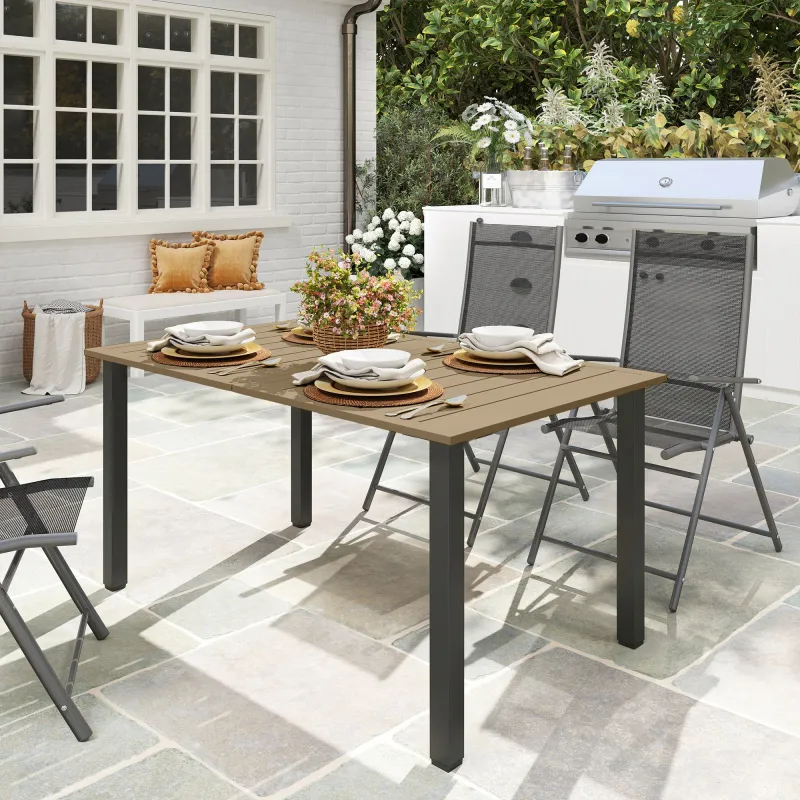 Mesa de Jardín Rectangular de Acero 150x90x73 cm para 6 Personas con Orificio para Sombrilla Diseño con Lamas Ma... - Ogal.Es