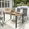 Mesa de Jardín Rectangular de Acero 150x90x73 cm para 6 Personas con Orificio para Sombrilla Diseño con Lamas Ma... - Ogal.Es