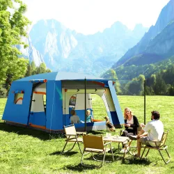 Tienda de Campaña Familiar 4 Personas con 2 Habitaciones Zona de Estar y Protección Impermeable 430x305 cm Gris ... - Ogal.Es