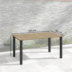 Mesa de Jardín Rectangular de Acero 150x90x73 cm para 6 Personas con Orificio para Sombrilla Diseño con Lamas Ma... - Ogal.Es