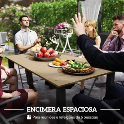 Mesa de Jardín Rectangular de Acero 150x90x73 cm para 6 Personas con Orificio para Sombrilla Diseño con Lamas Ma... - Ogal.Es