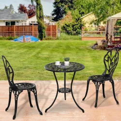 Set de Jardín 3 Piezas con Mesa Redonda Ø60x67 cm y 2 Sillas 42,5x47,5x89 cm Mesa con Orificio para Sombrilla Negro - Ogal.Es