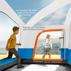 Tienda de Campaña Familiar 4 Personas con 2 Habitaciones Zona de Estar y Protección Impermeable 430x305 cm Gris ... - Ogal.Es