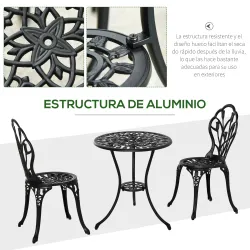 Set de Jardín 3 Piezas con Mesa Redonda Ø60x67 cm y 2 Sillas 42,5x47,5x89 cm Mesa con Orificio para Sombrilla Negro - Ogal.Es