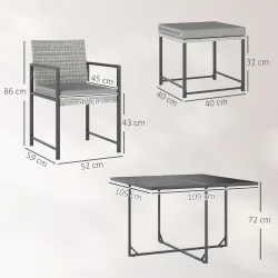 Conjunto de Jardín Exterior de 9 Piezas de Ratán Sintético con Mesa de Vidrio 4 Sillas y 4 Taburetes con Cojines... - Ogal.Es