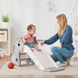 Tobogán Infantil con Diseño de Jirafa Canasta y Escalera para Niños de 1-3 Años para Interior 106x51,5x52 cm Gris - Ogal.Es