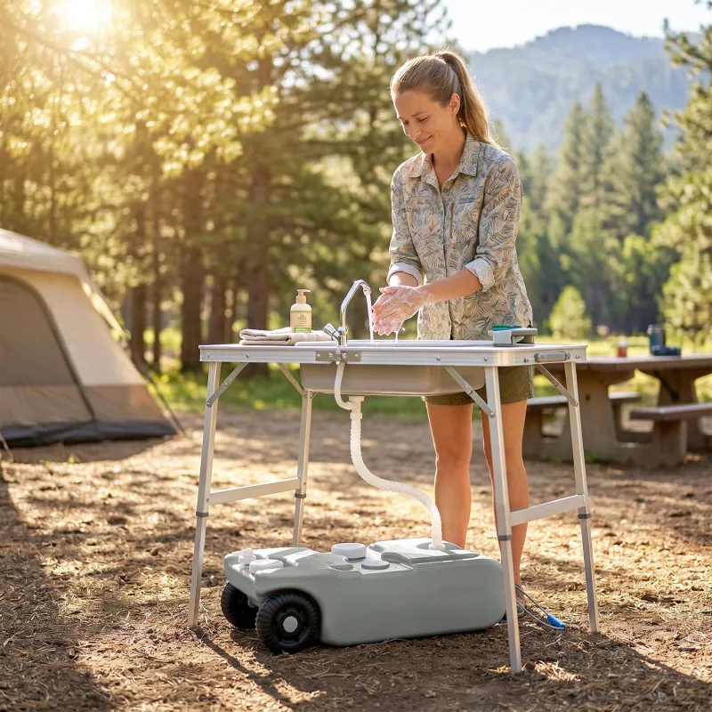 Tanque de Agua Portátil 40 L con Ruedas Manija Metálica y Grifo para Caravanas Autocaravanas y Camping 37x23x80 ... - Ogal.Es