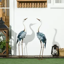 Set de 2 Estatuas de Grulla de Acero para Jardín con Pintura Resistente y Estacas de Suelo para Decoración de Cé... - Ogal.Es